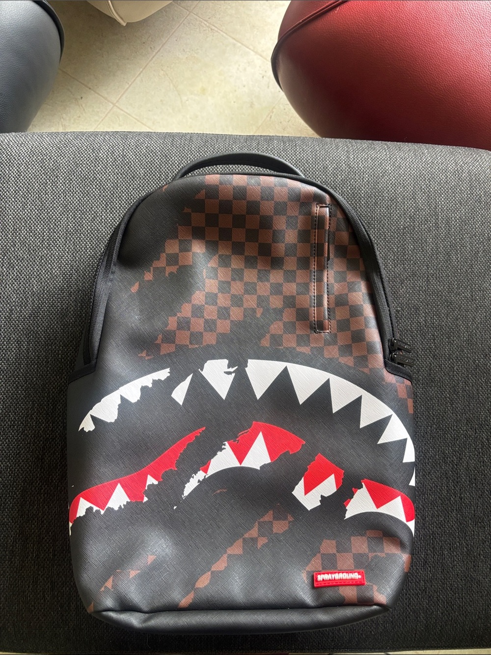Sprayground Black, Brown & Red Checker Shark-Graphic Backpack